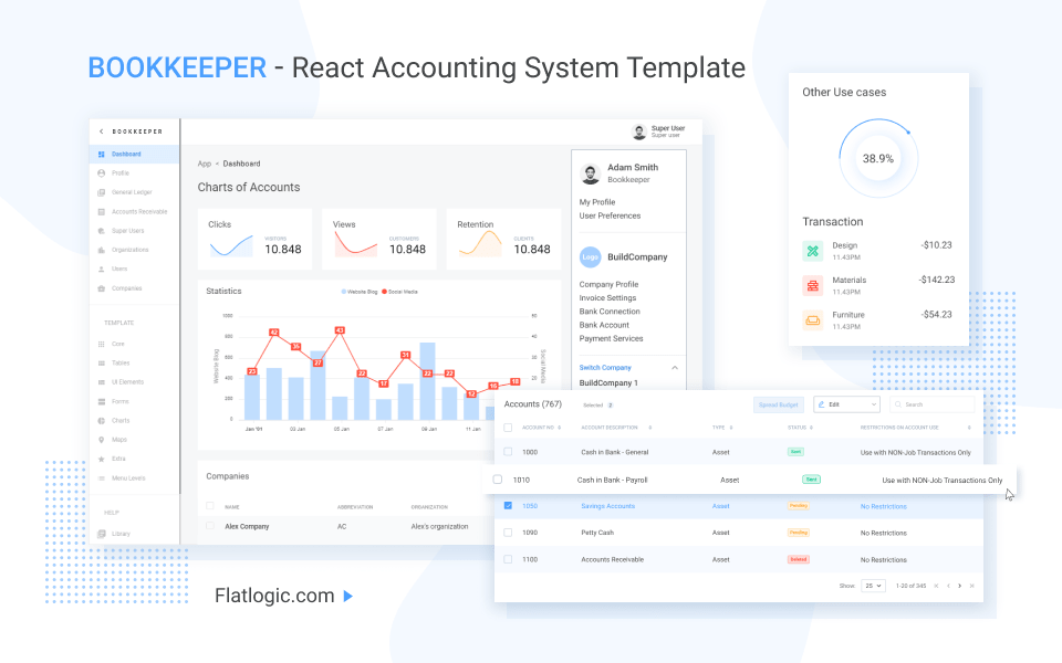 Bookkeeper - React Accounting Template - Ready-to-use accounting software to do bookkeeping built as a React template