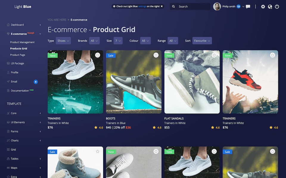Light Blue React Node.js - React Admin Dashboard Template with Node.JS Backend