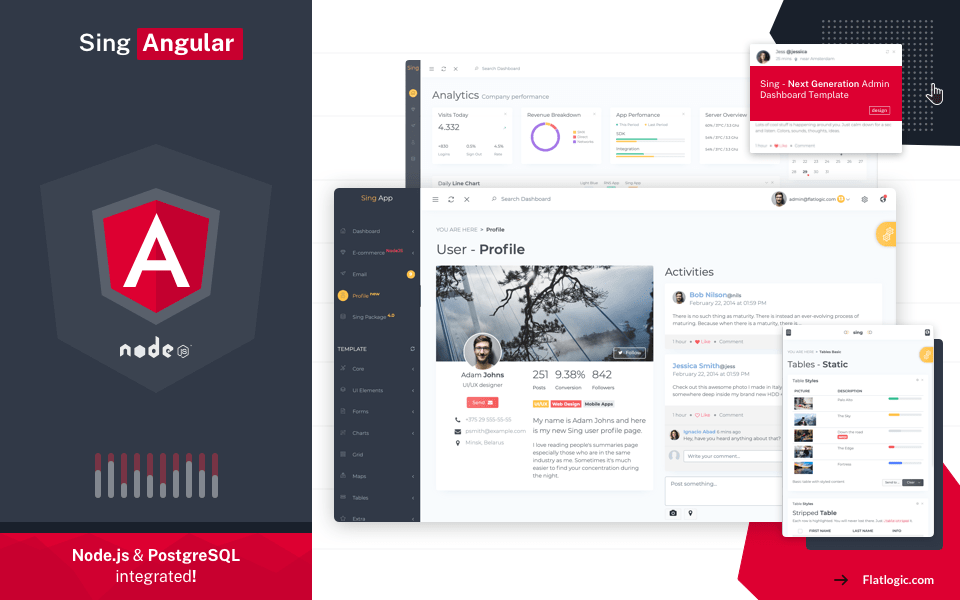 Sing App Angular Node.js - Angular Admin Dashboard Template with Node.JS Backend