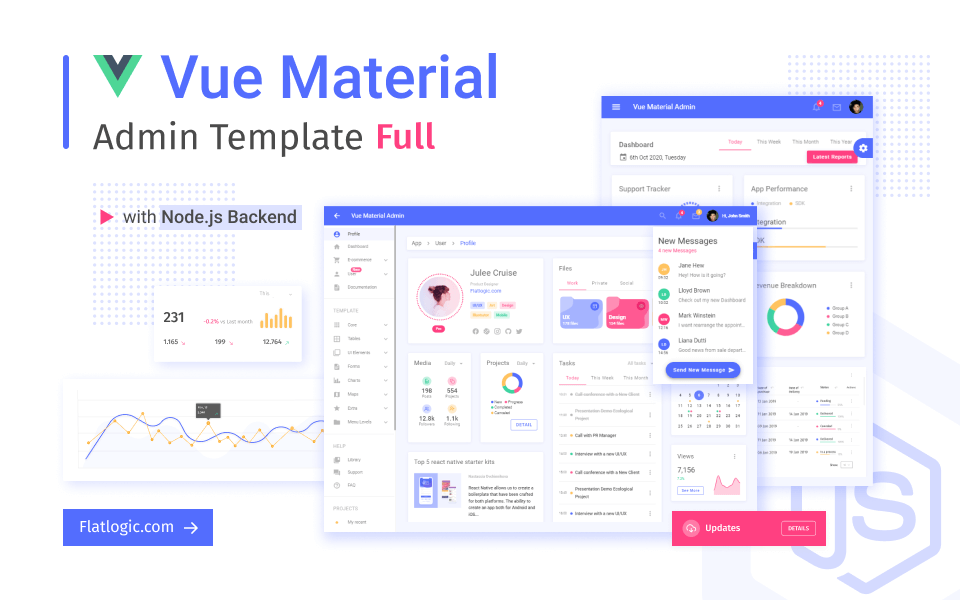 Vue Material Template NodeJS - Premium Vue Material Template and Theme with Node.js Backend
